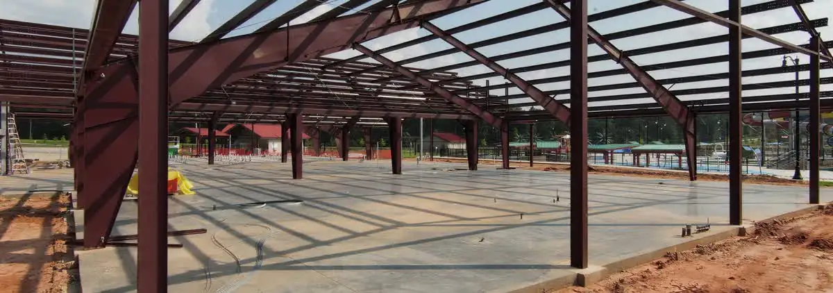 Structural steel frame erected on a plant site