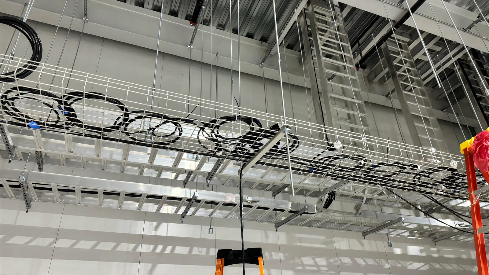 Ceiling grid with staged cable coils