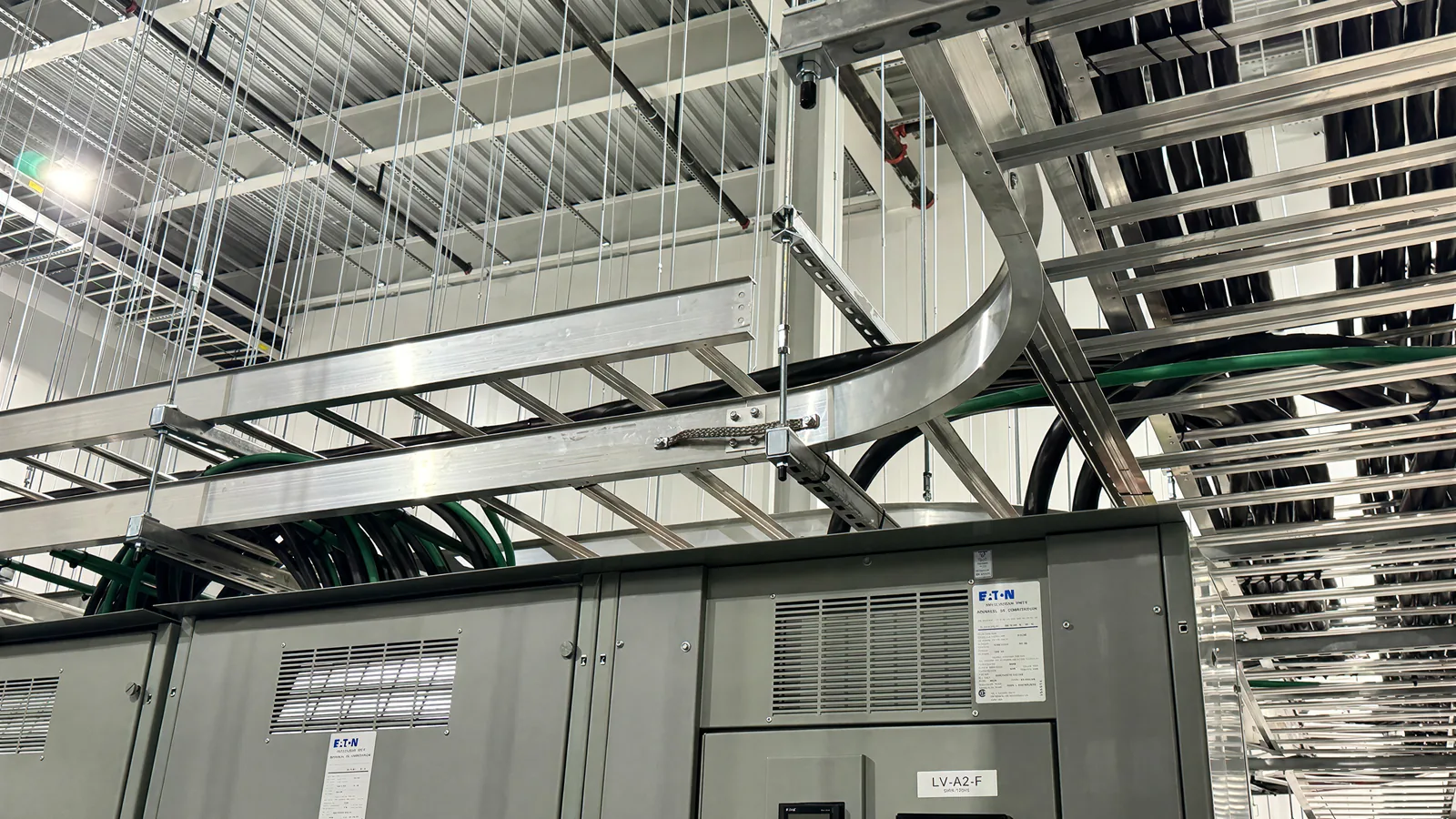Switchgear lineup fed from overhead tray
